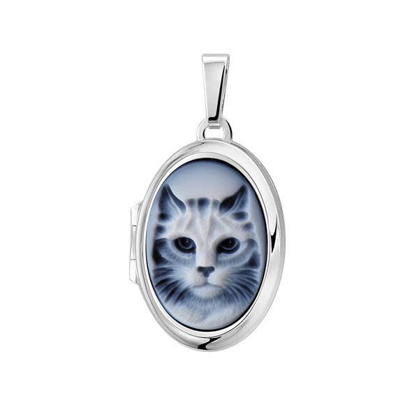 Names4ever Ovales Medaillon Silber 925 mit blauem Cameo Katze