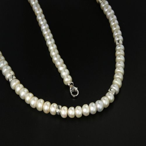 Süßwasser-Perlenkette (7mm) 43 cm + 5 cm mit Zwischenteilen Silber 925 rhodiniert