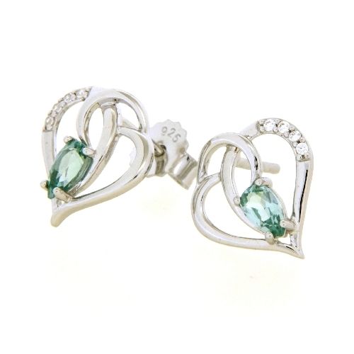 Ohrstecker Silber 925 rhodiniert Herz Zirkonia und Zirkonia-grün