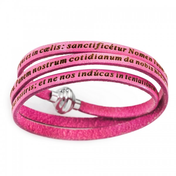 AMEN Armband 57 cm Leder pink VATER UNSER Latein PNLA04-57