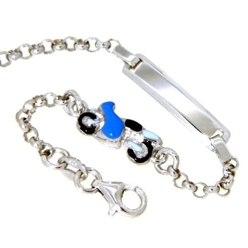 Identitäts-Armband Silber 925 rhodiniert 14+2 cm Motorrad