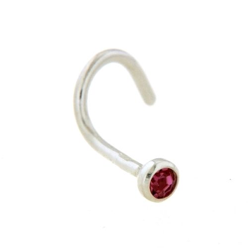 Nasenstecker Silber 925 Glas pink 2mm mit Spirale