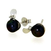 Ohrstecker Silber 925 rhodiniert schwarze Süßwasserperle Zirkonia