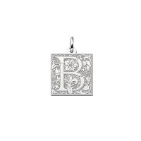 Names4ever Anhänger Silber 925 quadratisch floral mit Initial Jugendstil