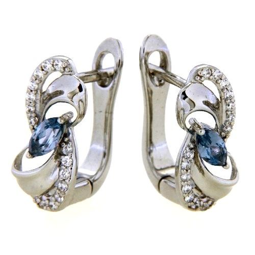 Scharniercreolen Silber 925 rhodiniert Zirkonia und synthetischer hellblauer Spinell