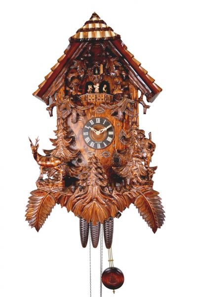 August Schwer Kuckucksuhr 8T Jaghaus Jäger Gams 90 cm 7.8830.01.P