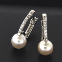 Scharniercreolen Silber 925 rhodiniert Zirkonia und Süßwasserperle