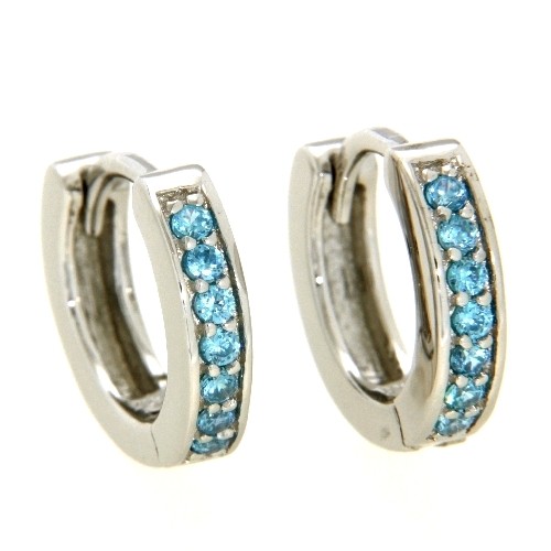 Scharniercreolen Silber 925 rhodiniert Zirkonia-hellblau 2,9 mm x 13,5 mm