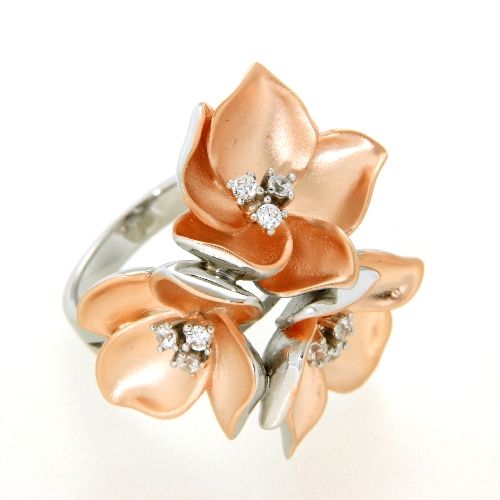Ring Silber 925 rhodiniert &amp; rosé vergoldet Weite 56 Blüte