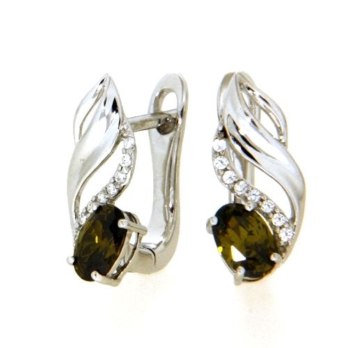 Scharniercreolen Silber 925 rhodiniert Zirkonia und Zirkonia olivgrün